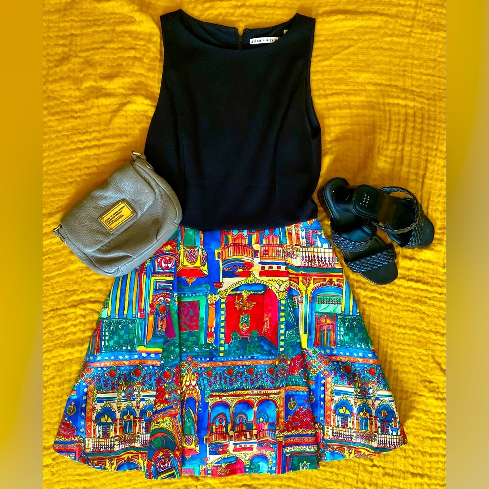 Alice + Olivia fit and flare black cocktail dress. Size 6